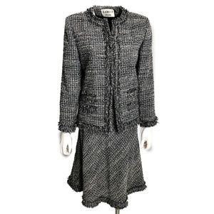 LIHLI Suit 2pc Jacket & Skirt Set Power Suit Black & White Boucle M/L Vintage
